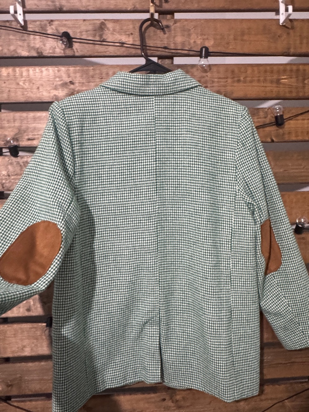 Jodifl Green Houndstooth Blazer Faux Suede Elbow Patch Jacket Size L - Picture 3 of 5